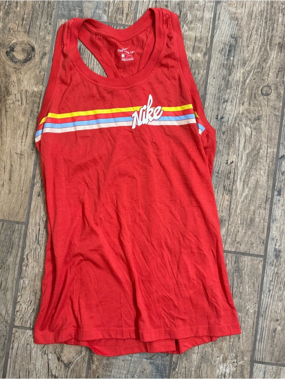 Nike Trending Fire Red Racerback Tank with Multicolor Stripe Accent